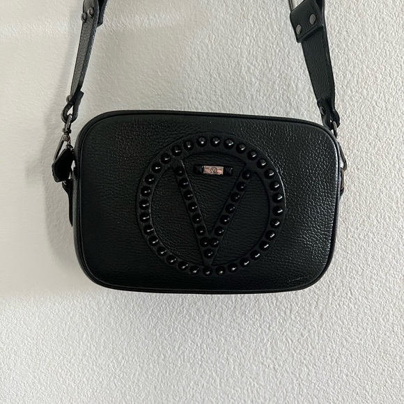 Valentino By Mario Valentino Black Crossbody Bag with Circular Studded Design